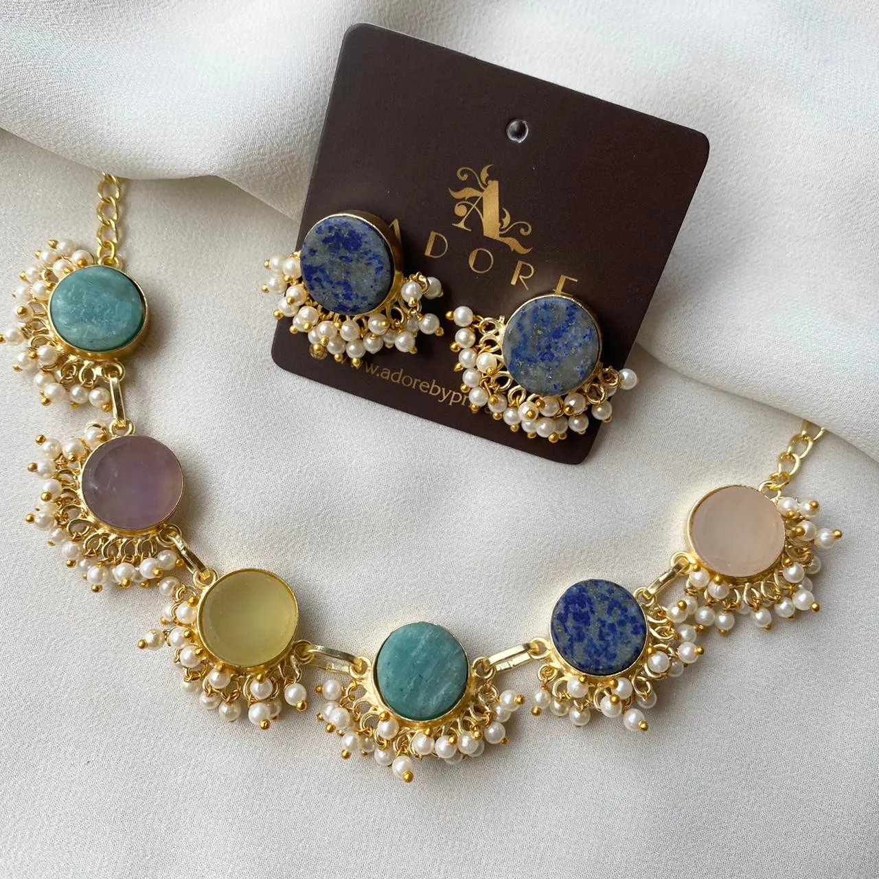 Multicolour Athenea Half Pearl Neckpiece With Stud