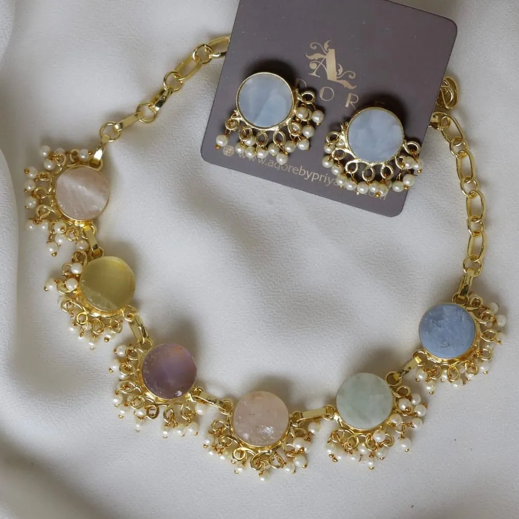 Multicolour Athenea Half Pearl Neckpiece With Stud