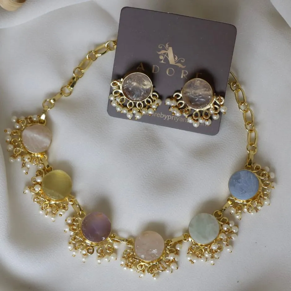 Multicolour Athenea Half Pearl Neckpiece With Stud