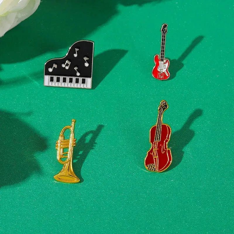 Musical Instrument Serie Enamel Pin Tape Piano Guitar Recorder Earphone Phonograph Music Brooch Lapel Badge Fashion Jewelry Gift