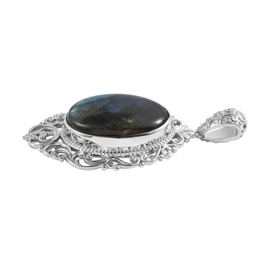 Natural Oval Cut Labradorite Vintage Cocktail Pendant For Women - 925 Solid Sterling Silver Pendant