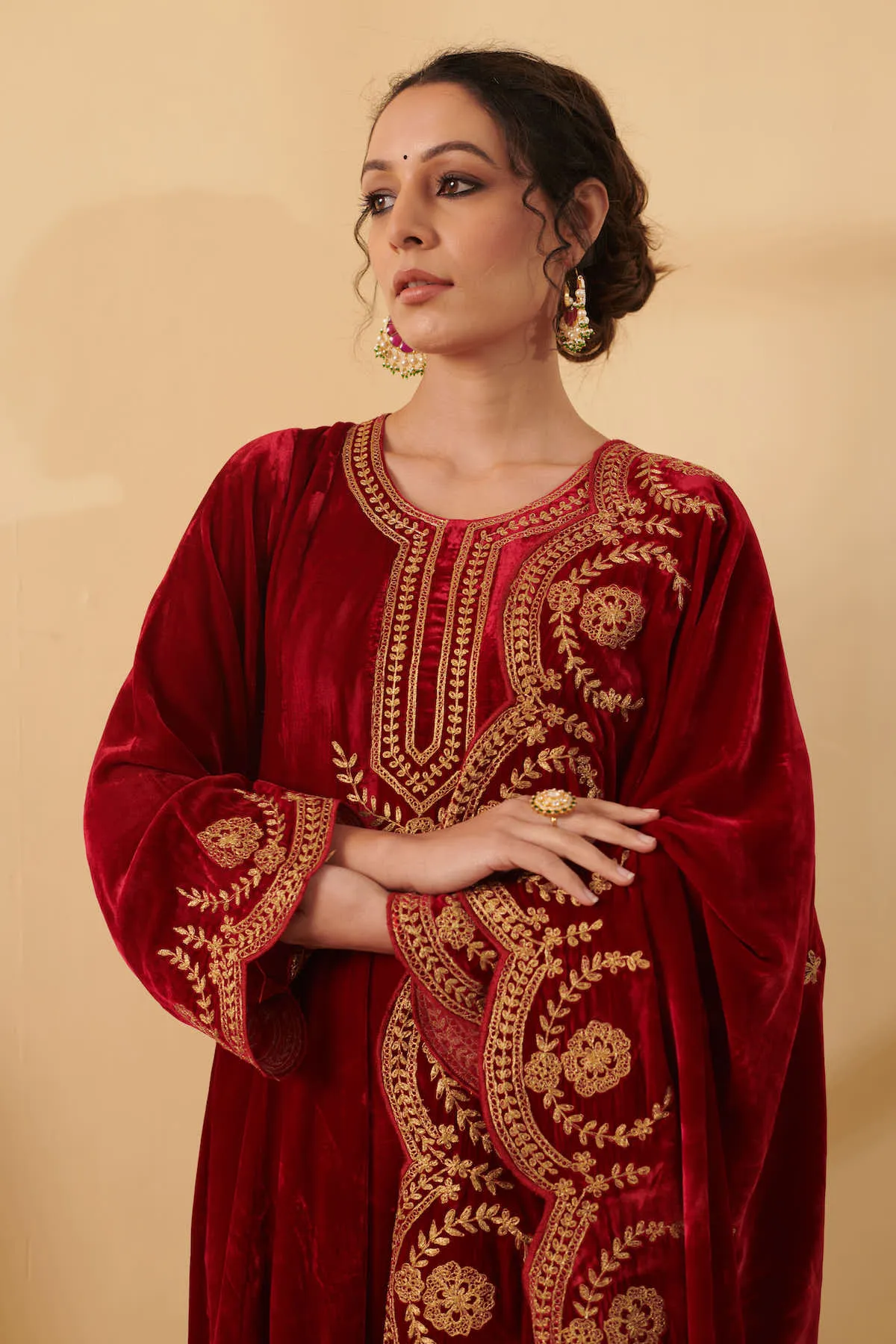 Naveli Deep Red Zari Embroidered Anarkali with Salwar set