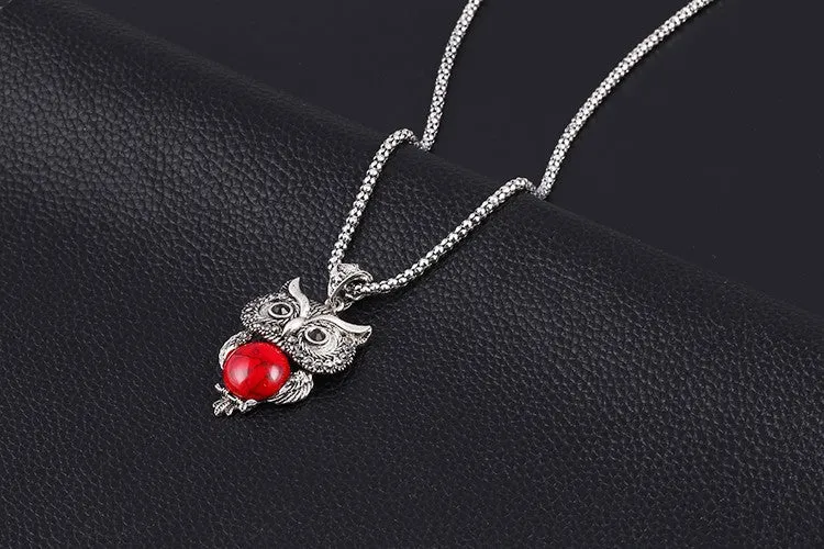 New Brand Design Jewelry Sets Silver Plated Retro Turquoise Pendant Necklace Owl drop earrings Charm bracelet Gift women