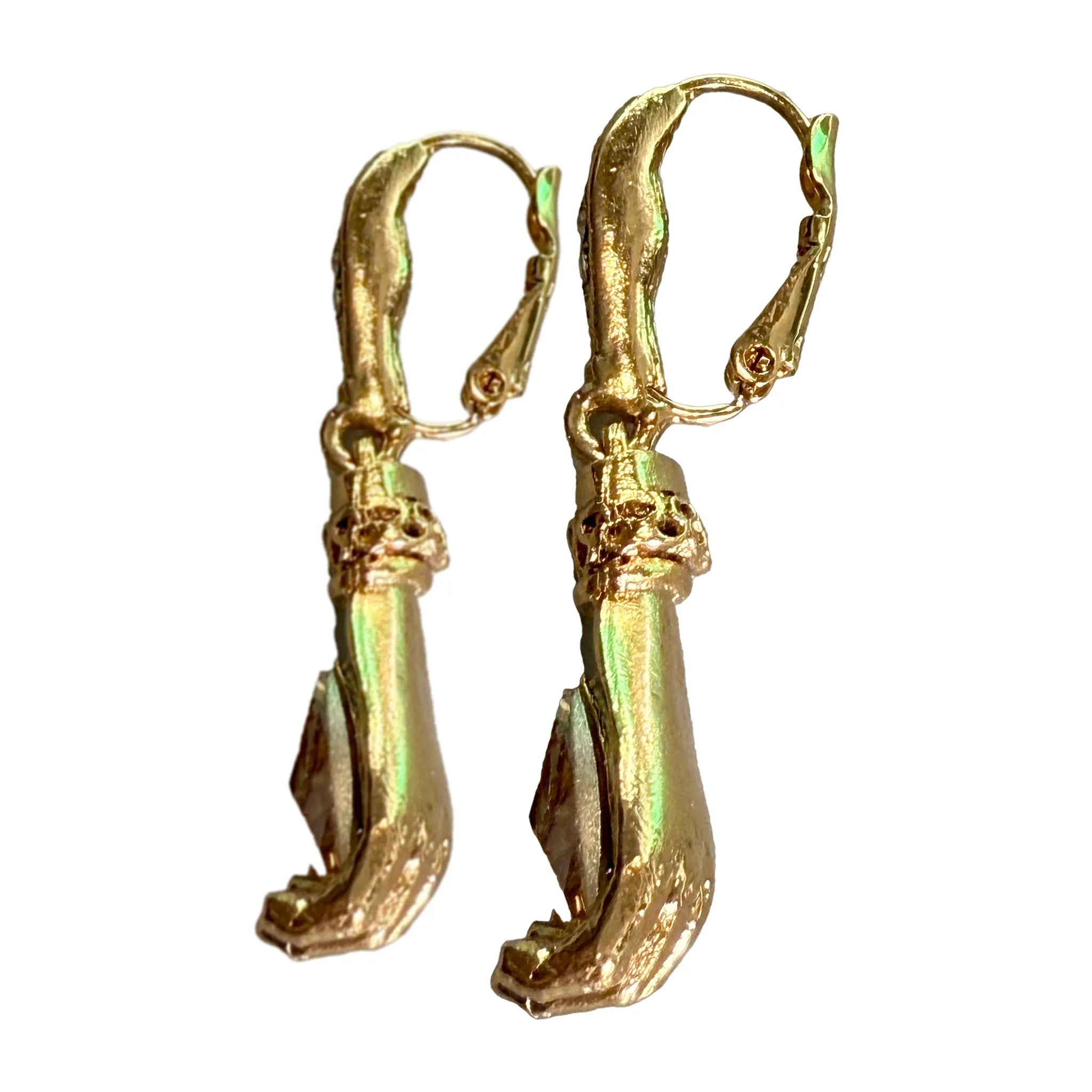 Oscar de la Renta Gold-Plated Glove Earrings with Crystal Heart Stone, 1.5" Long