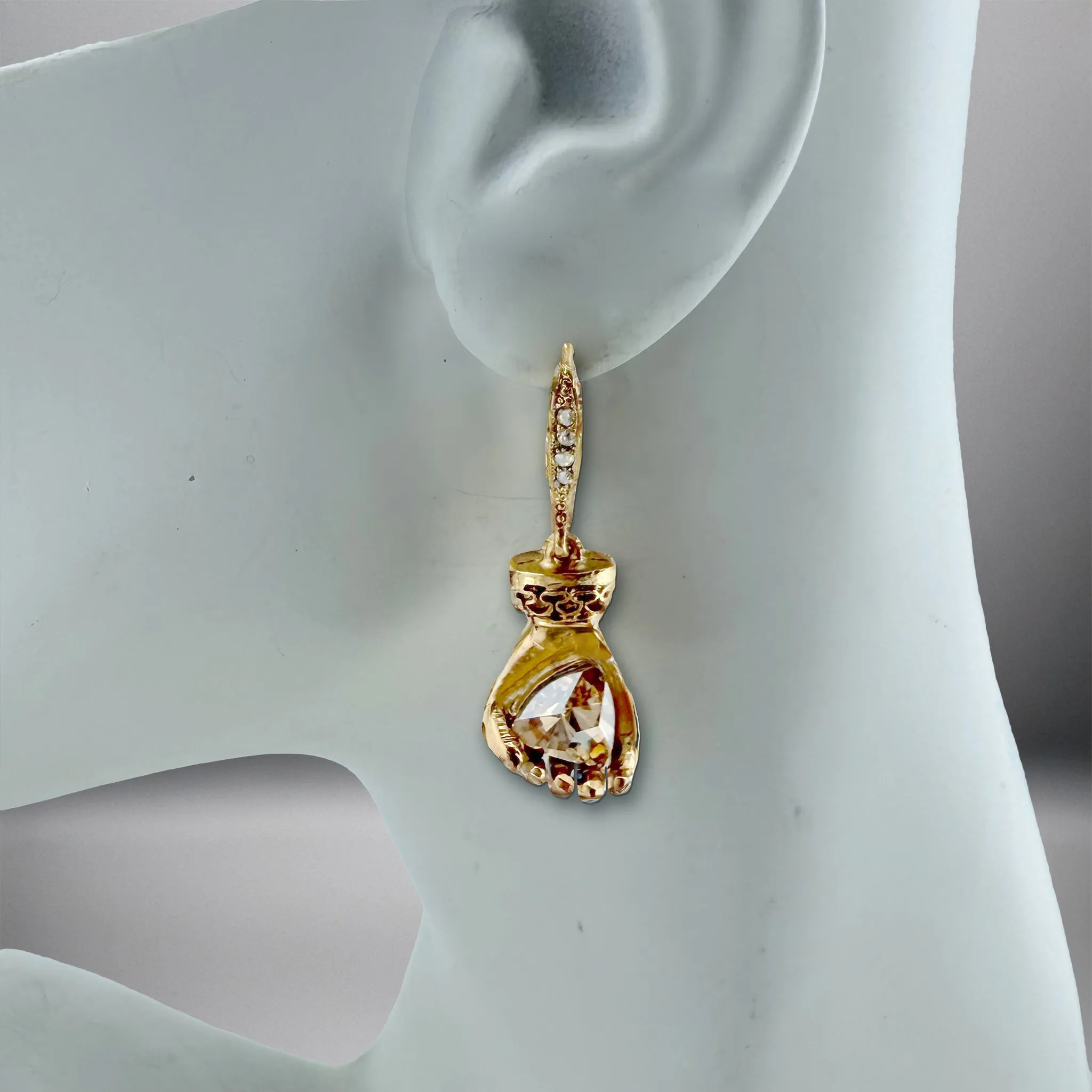 Oscar de la Renta Gold-Plated Glove Earrings with Crystal Heart Stone, 1.5" Long