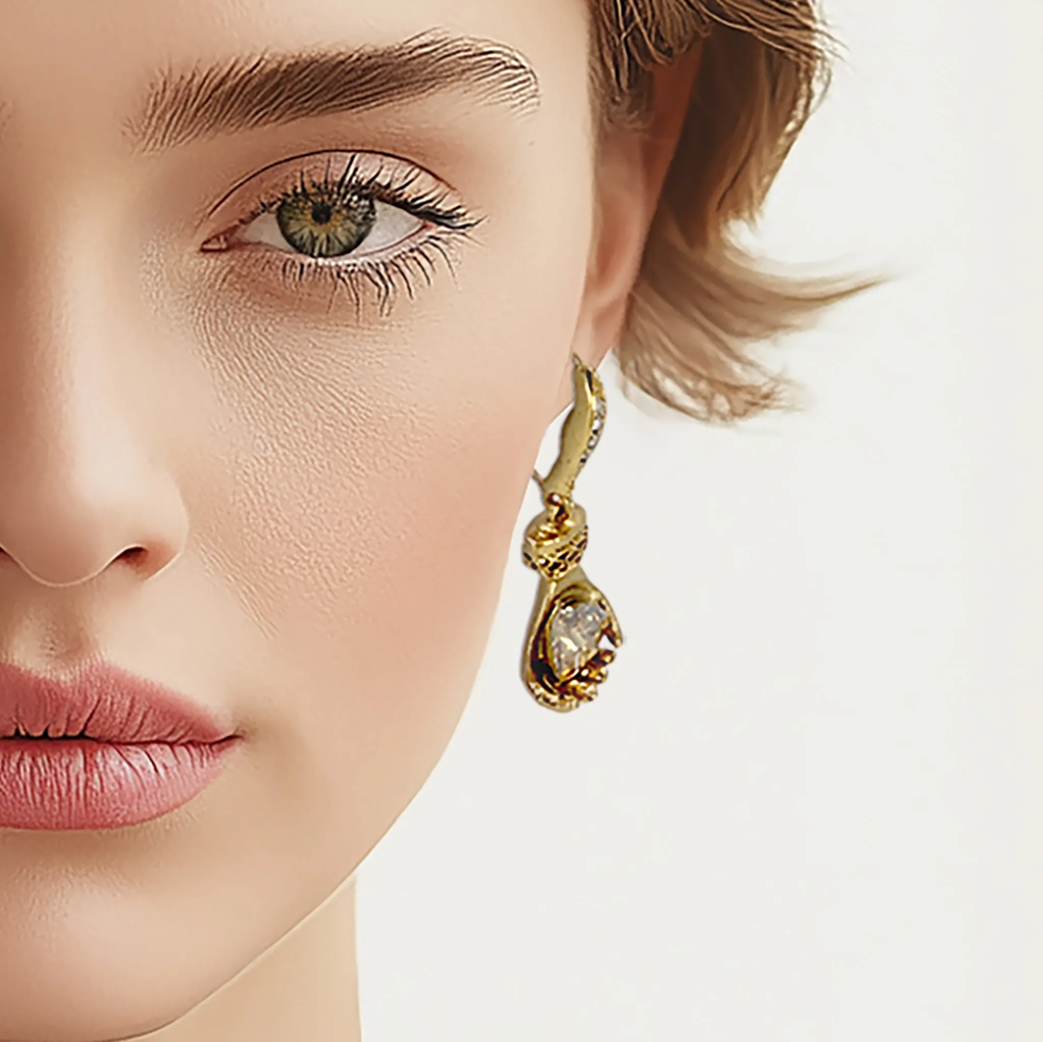Oscar de la Renta Gold-Plated Glove Earrings with Crystal Heart Stone, 1.5" Long