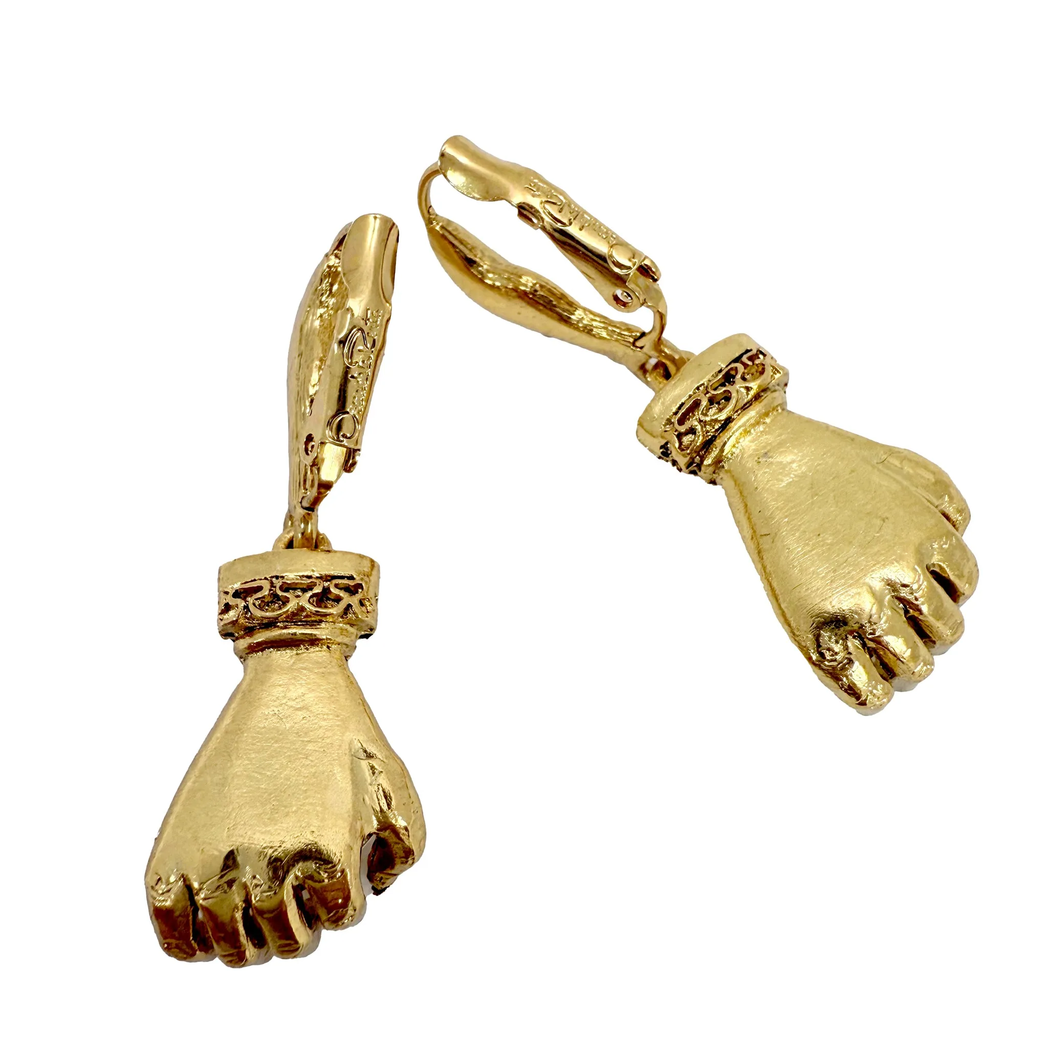 Oscar de la Renta Gold-Plated Glove Earrings with Crystal Heart Stone, 1.5" Long