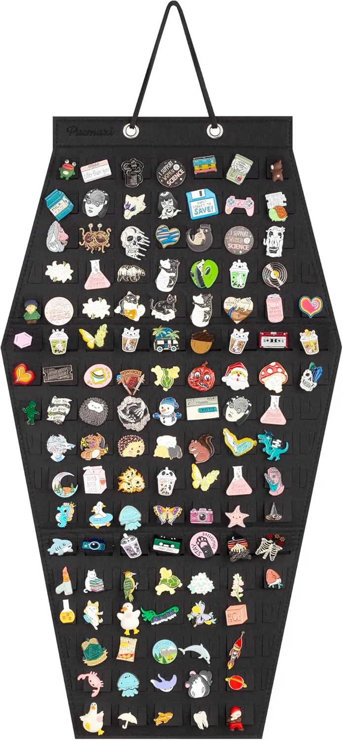PACMAXI Hanging Brooch Pin Storage Organizer, Hexagon Style Enamel Lapel Pin Holder, Holds Up To 120 Pins(Black 2)