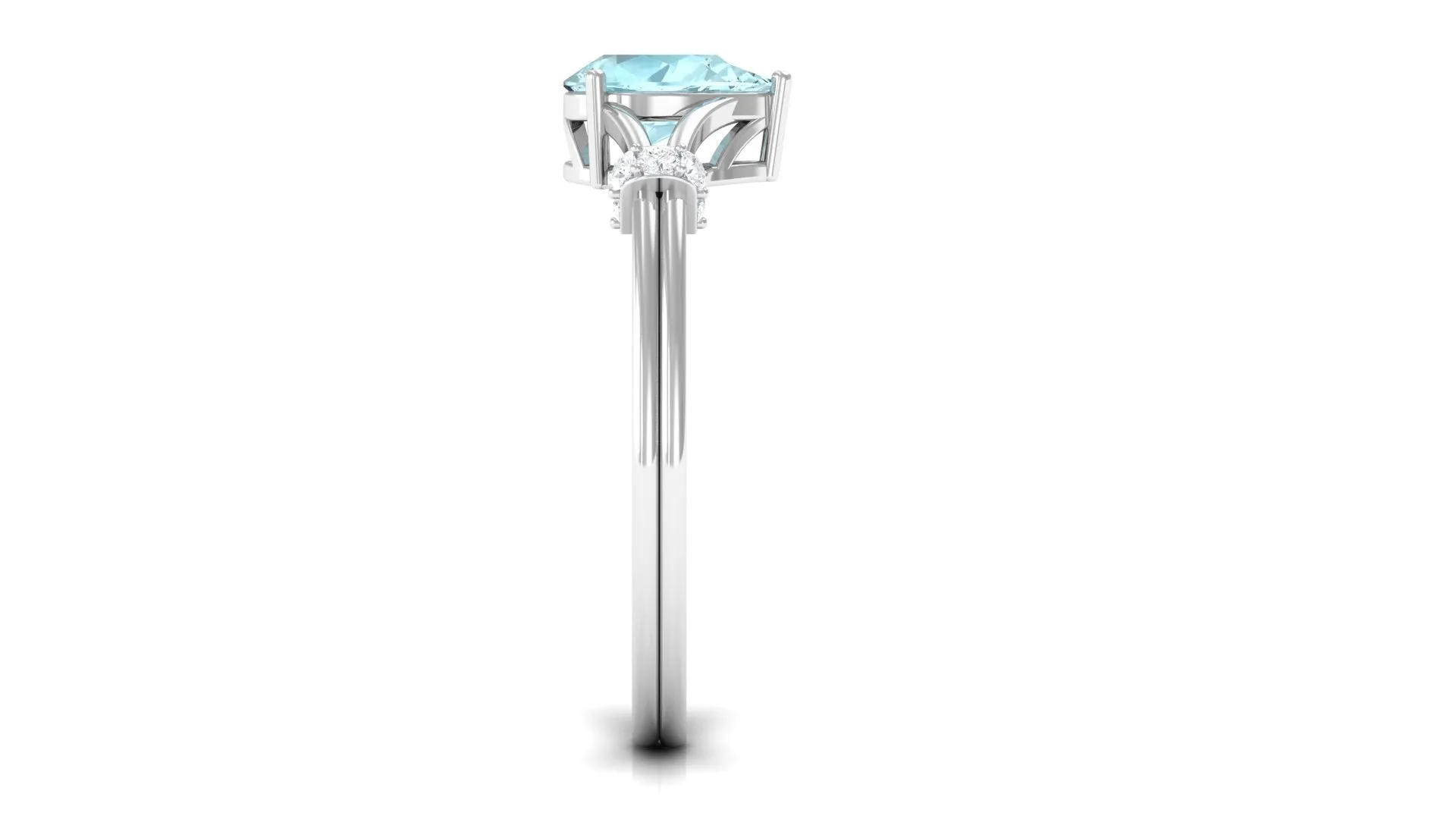Pear Shape Sky Blue Topaz Solitaire Ring with Diamond in Split Shank