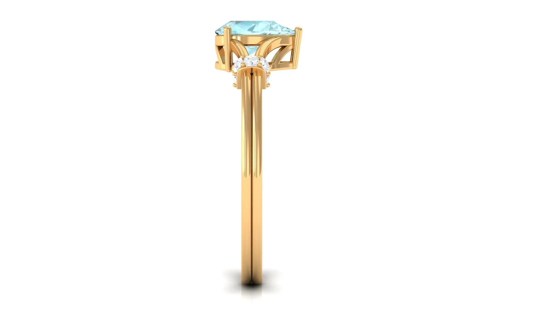 Pear Shape Sky Blue Topaz Solitaire Ring with Diamond in Split Shank