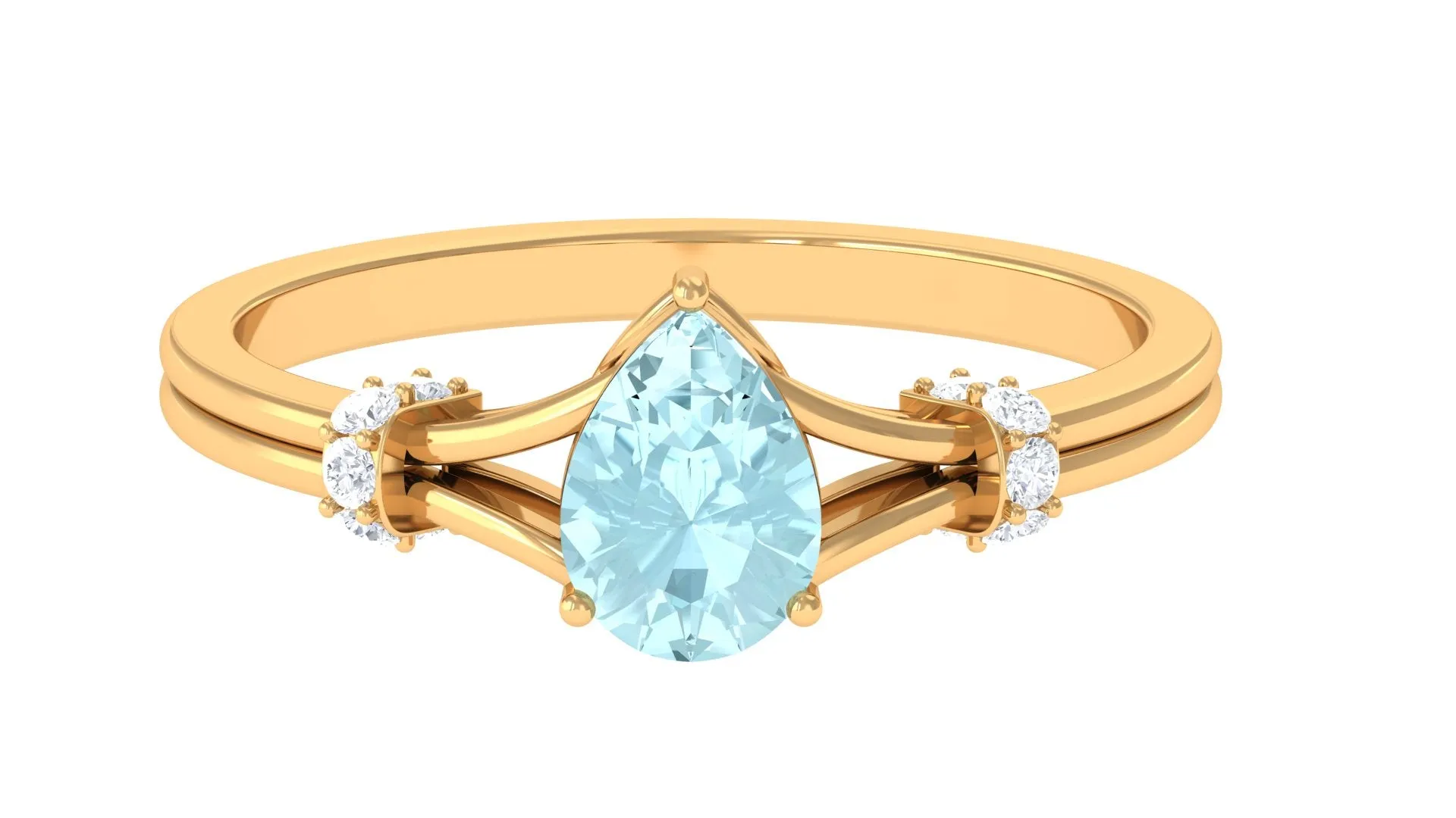 Pear Shape Sky Blue Topaz Solitaire Ring with Diamond in Split Shank