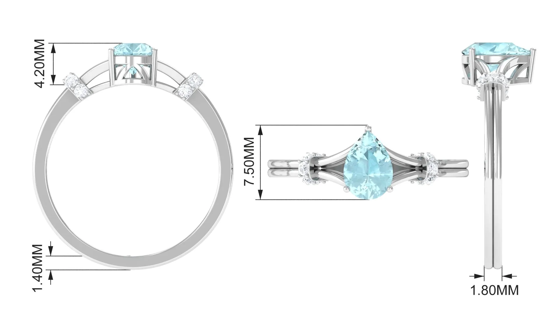Pear Shape Sky Blue Topaz Solitaire Ring with Diamond in Split Shank