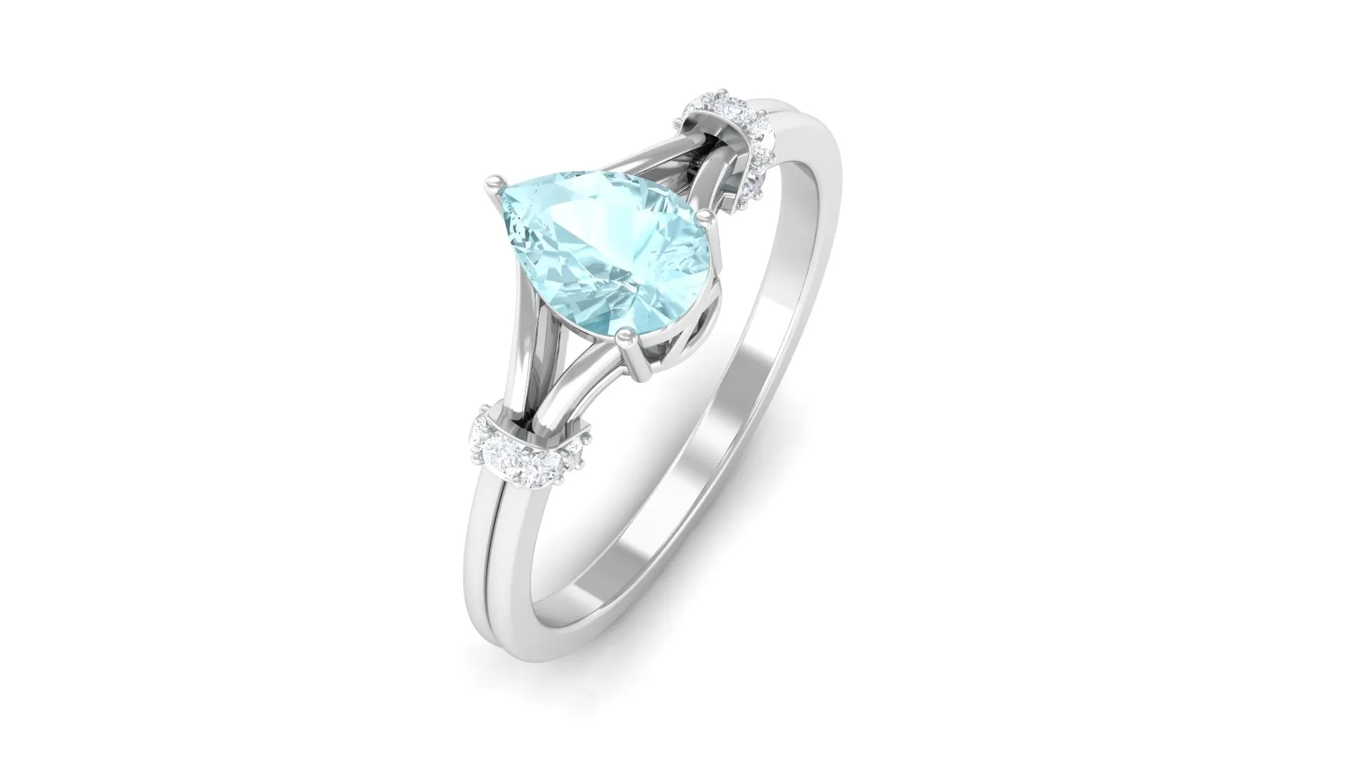 Pear Shape Sky Blue Topaz Solitaire Ring with Diamond in Split Shank
