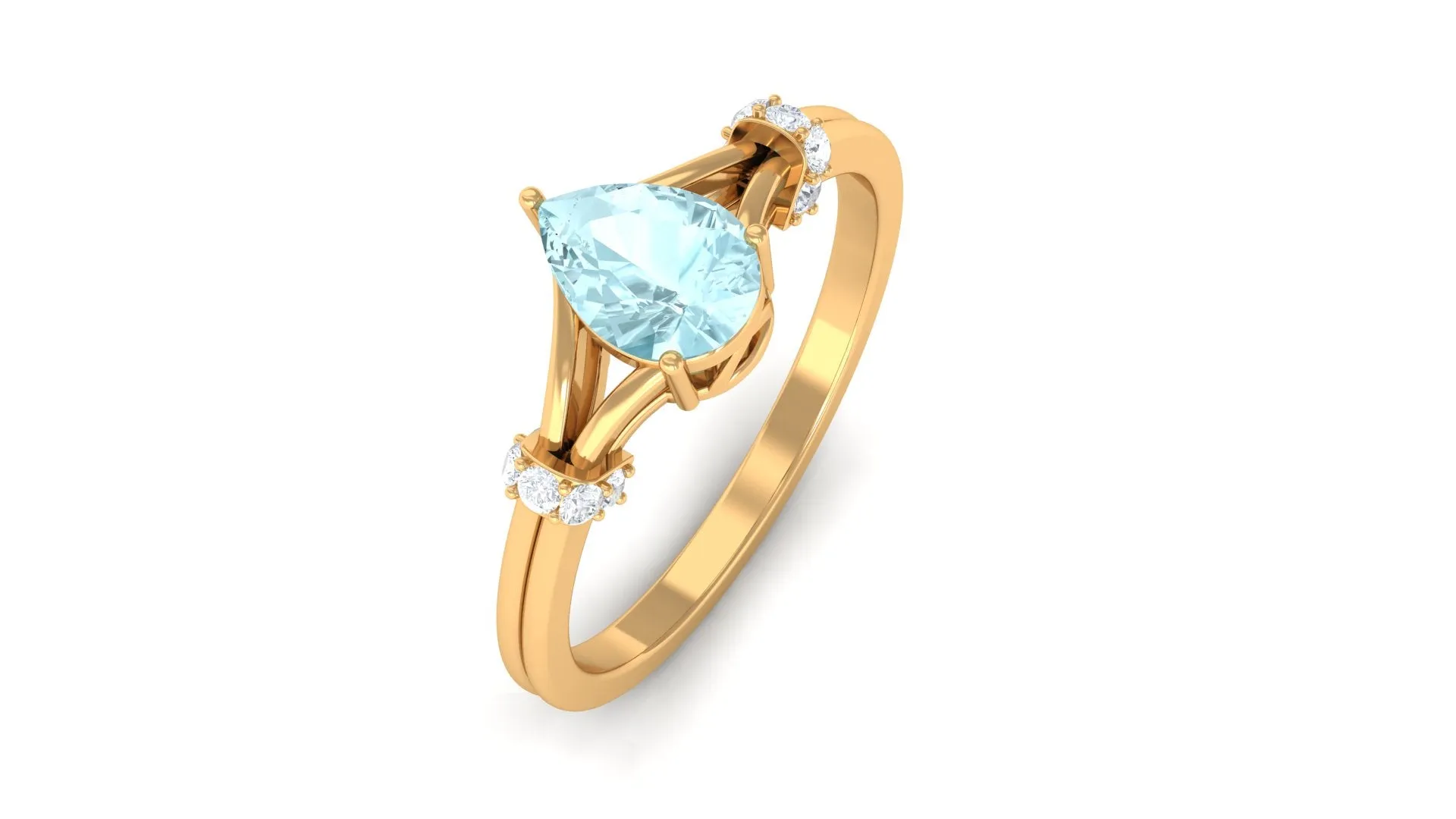 Pear Shape Sky Blue Topaz Solitaire Ring with Diamond in Split Shank