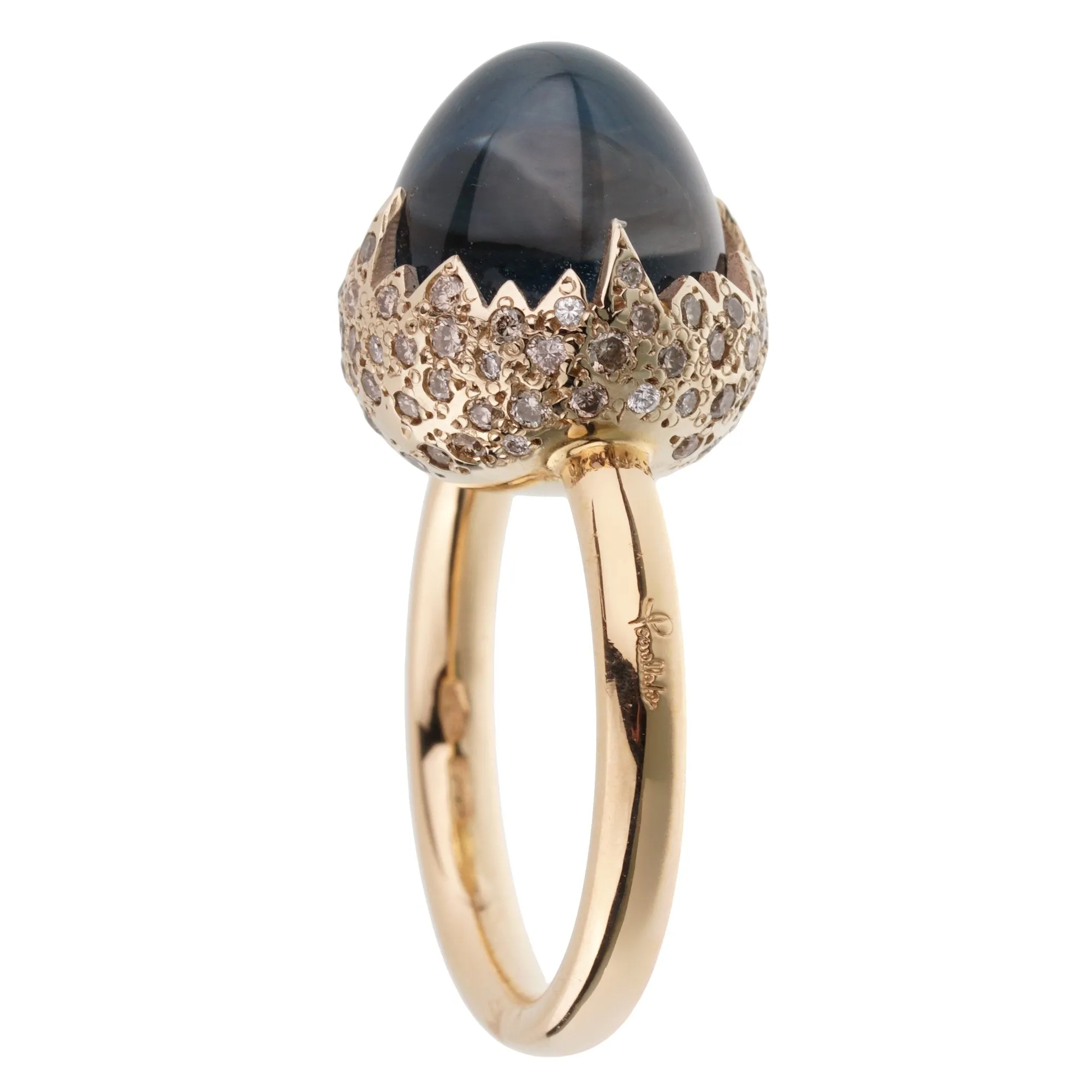 Pomellato 7.95ct Blue Topaz Fancy Diamond Cocktail Ring Sz 5