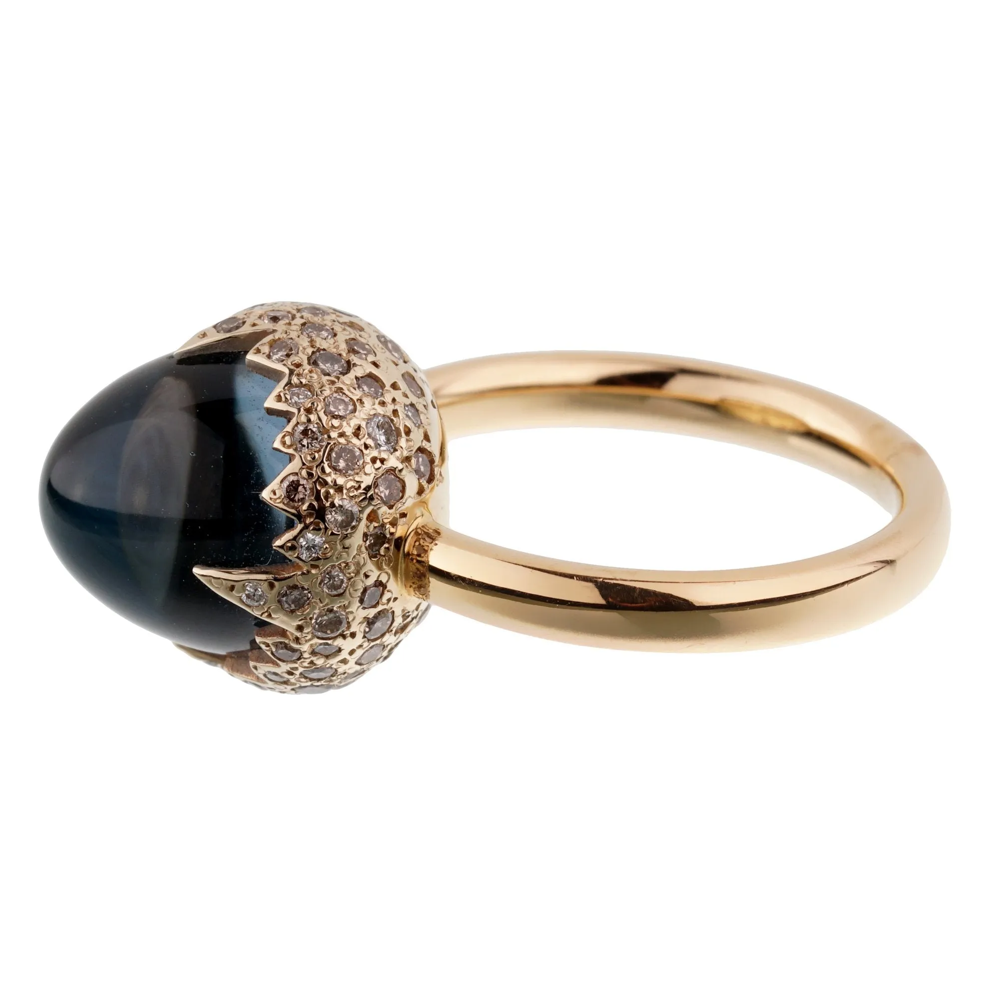 Pomellato 7.95ct Blue Topaz Fancy Diamond Cocktail Ring Sz 5