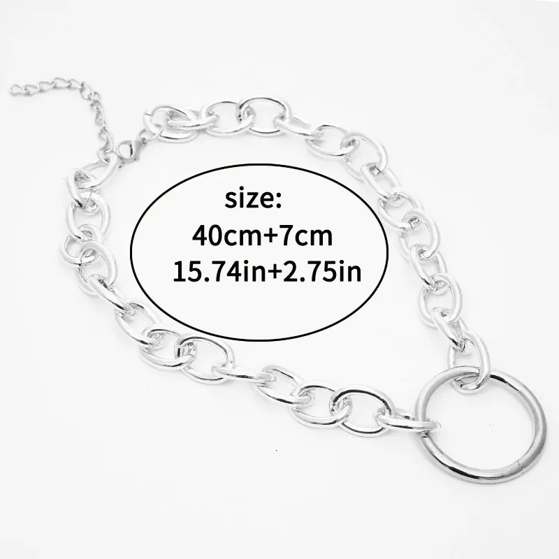 Punk Chain Choker Necklace with Circle / Women's Vintage Aluminium Necklace