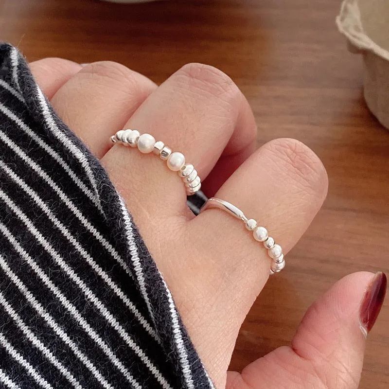 Purpdrank - Asymmetrical Beads Pearl Elastic Cord Rings For Women Girl Luxury Korean Fashion New Jewelry Gift Party кольцо женское