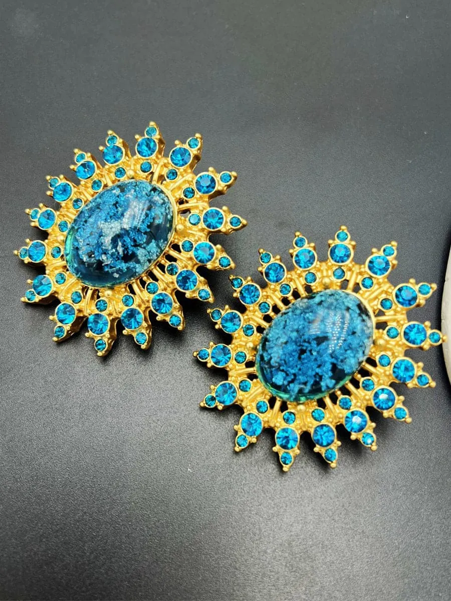 Retro Exaggerated Aqua Blue Stud Earrings MSE00149