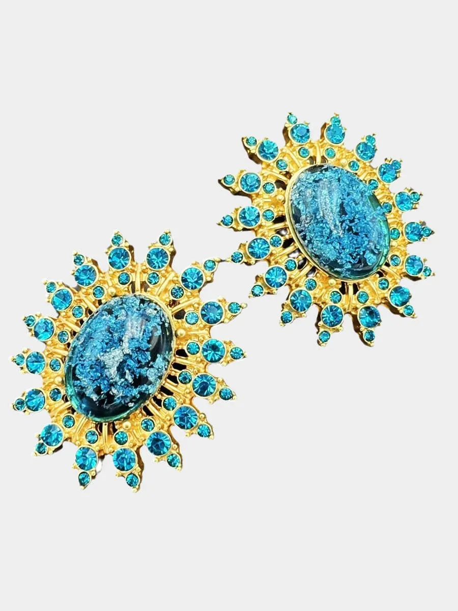 Retro Exaggerated Aqua Blue Stud Earrings MSE00149