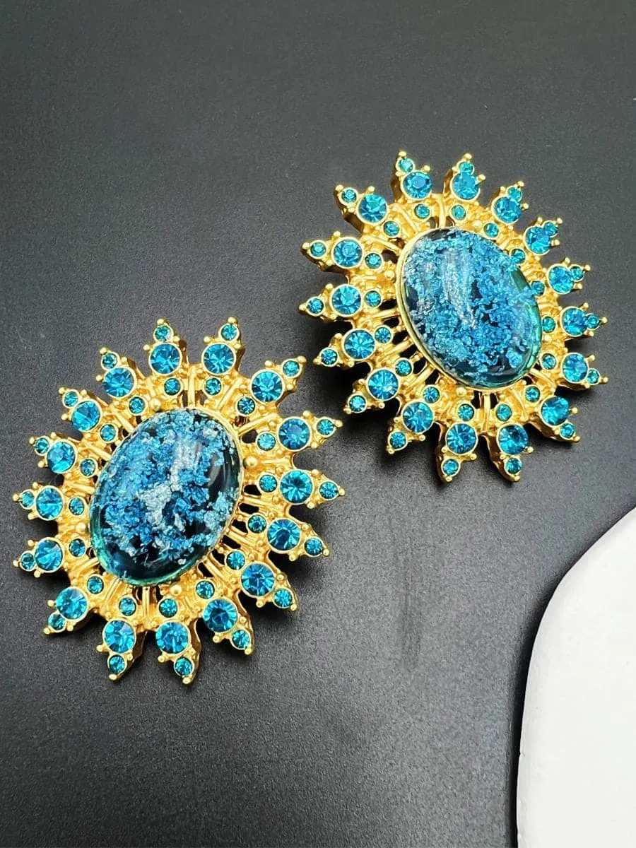 Retro Exaggerated Aqua Blue Stud Earrings MSE00149