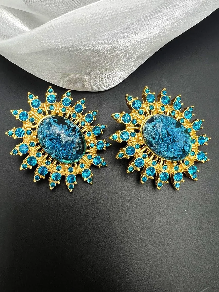 Retro Exaggerated Aqua Blue Stud Earrings MSE00149