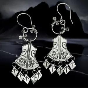 Silver 5 T Rune Norwegian Viking Earrings