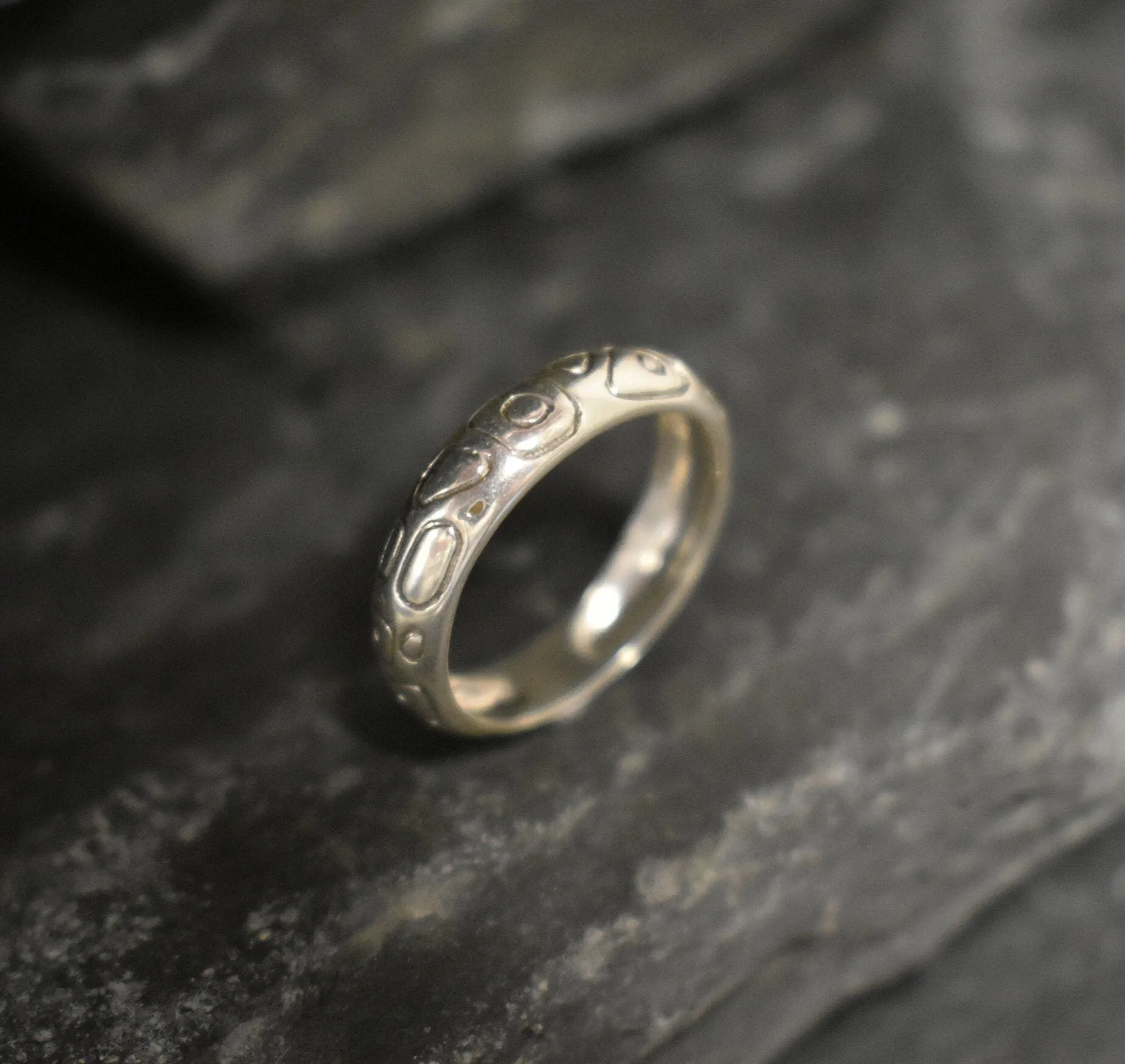 Silver Artistic Ring - Unique Silver Band - Engraved Silver Ring