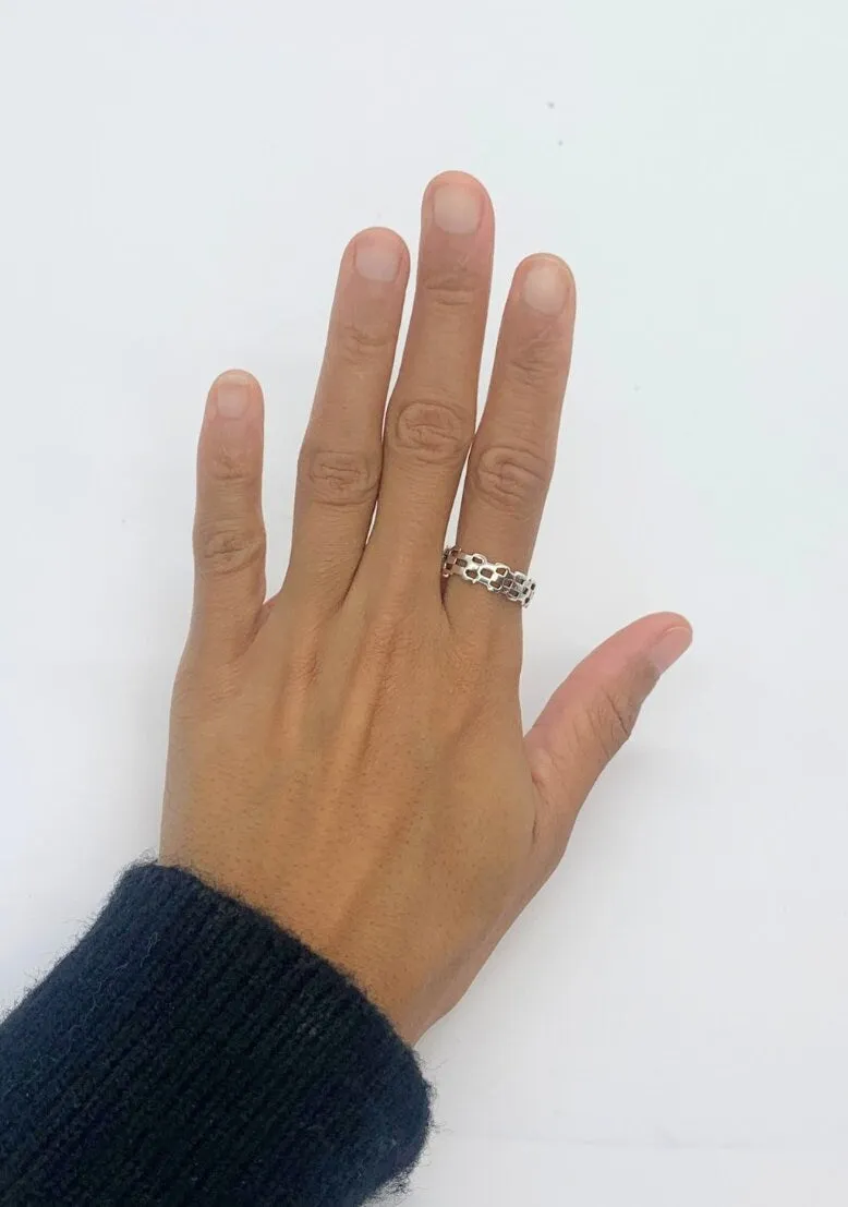 Silver Geometric Ring - Artistic Silver Ring - Hollow Pattern Band