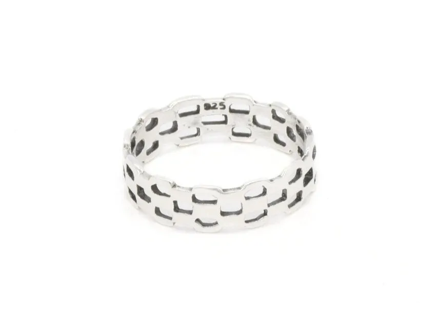 Silver Geometric Ring - Artistic Silver Ring - Hollow Pattern Band