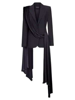 Single-breasted draped crepe and satin blazer with train