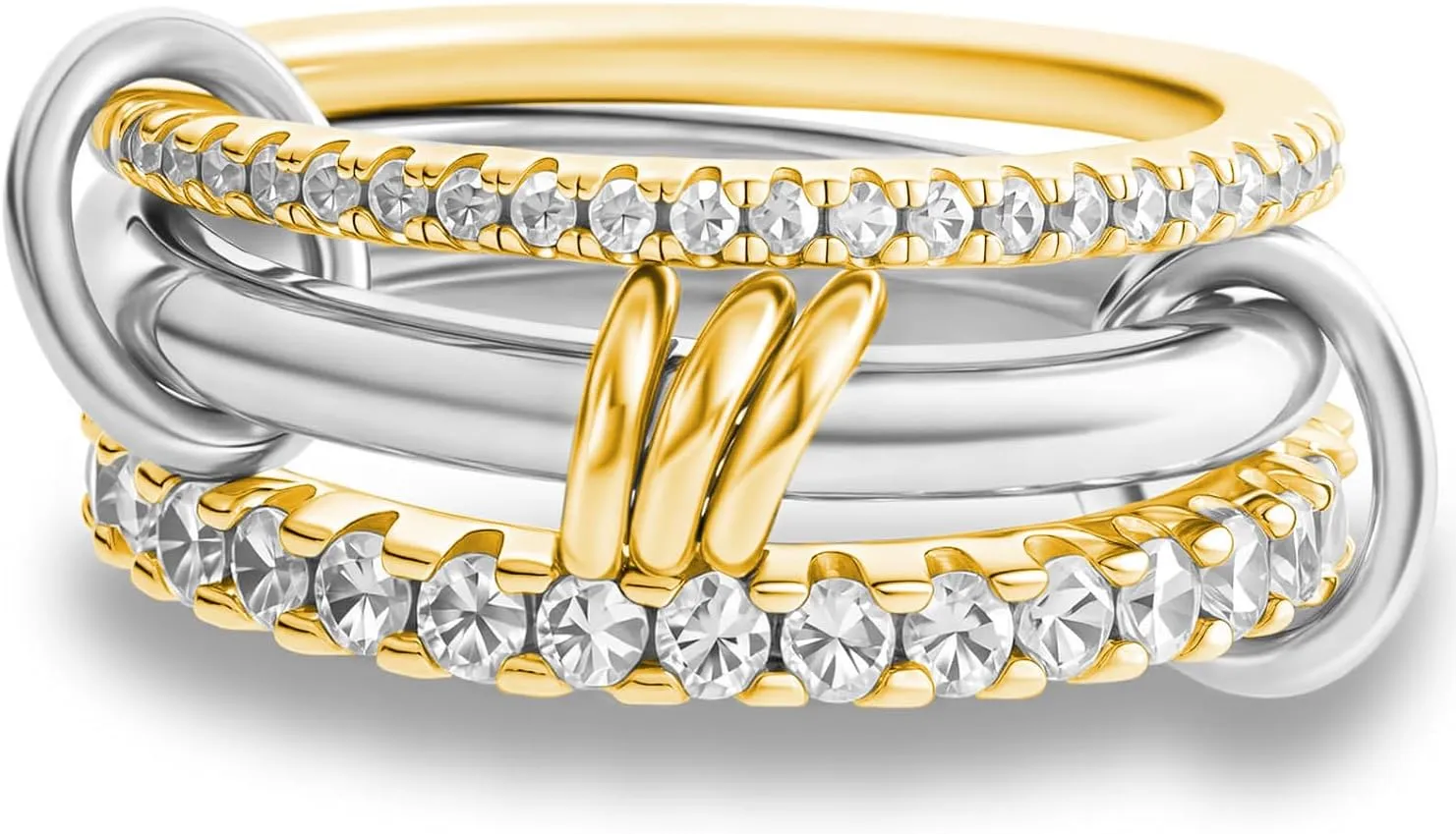Stackable Rings for Women Non Tarnish, 14K Gold Plated Cubiz Zirconia Ring Dainty Chunky Gold Rings Silver Gold Multi Ring Mixed Metal Stacking Rings Set Gold Jewelry for Women Gifts