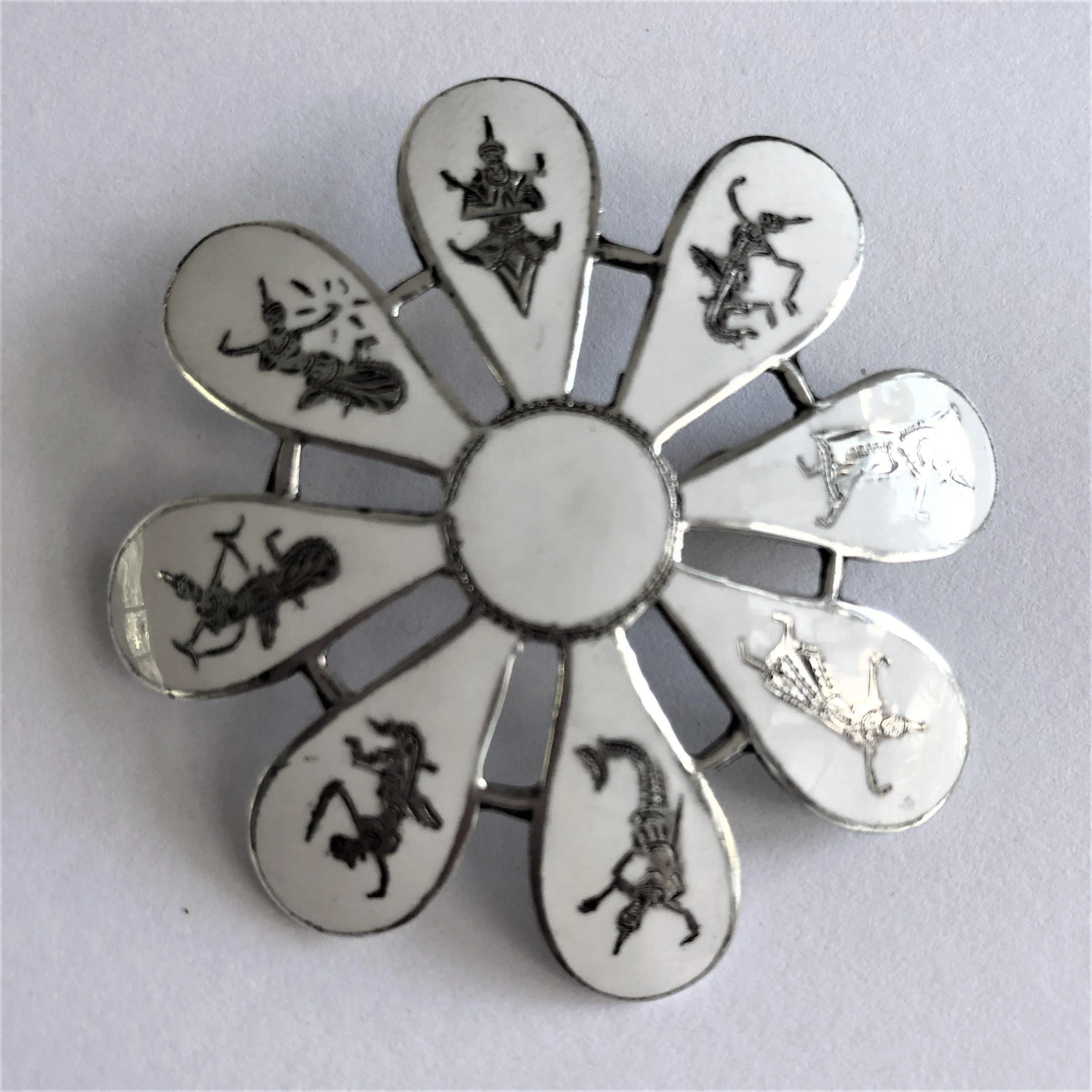 Sterling Silver & White Enamel Niello Brooch