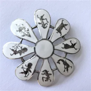 Sterling Silver & White Enamel Niello Brooch