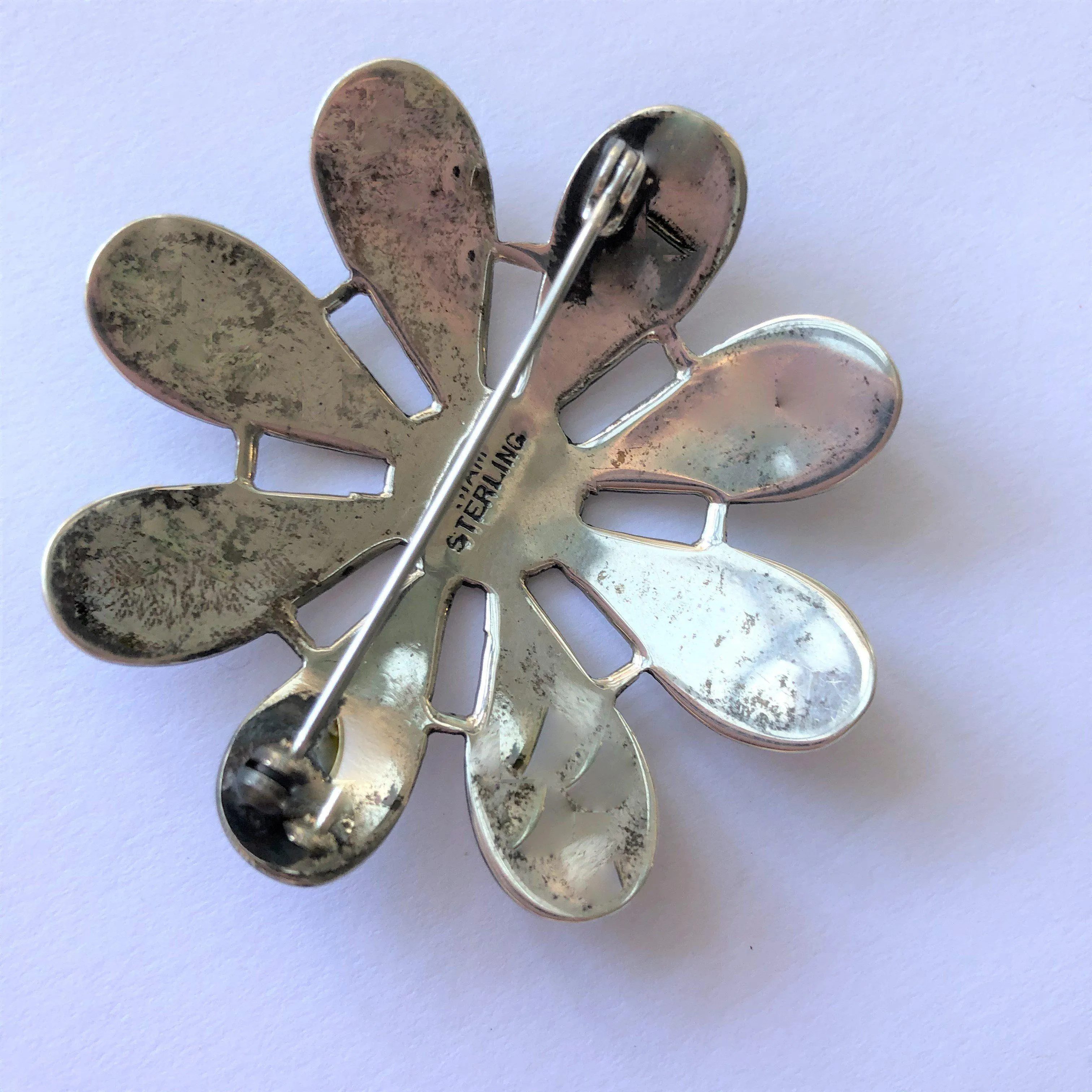 Sterling Silver & White Enamel Niello Brooch