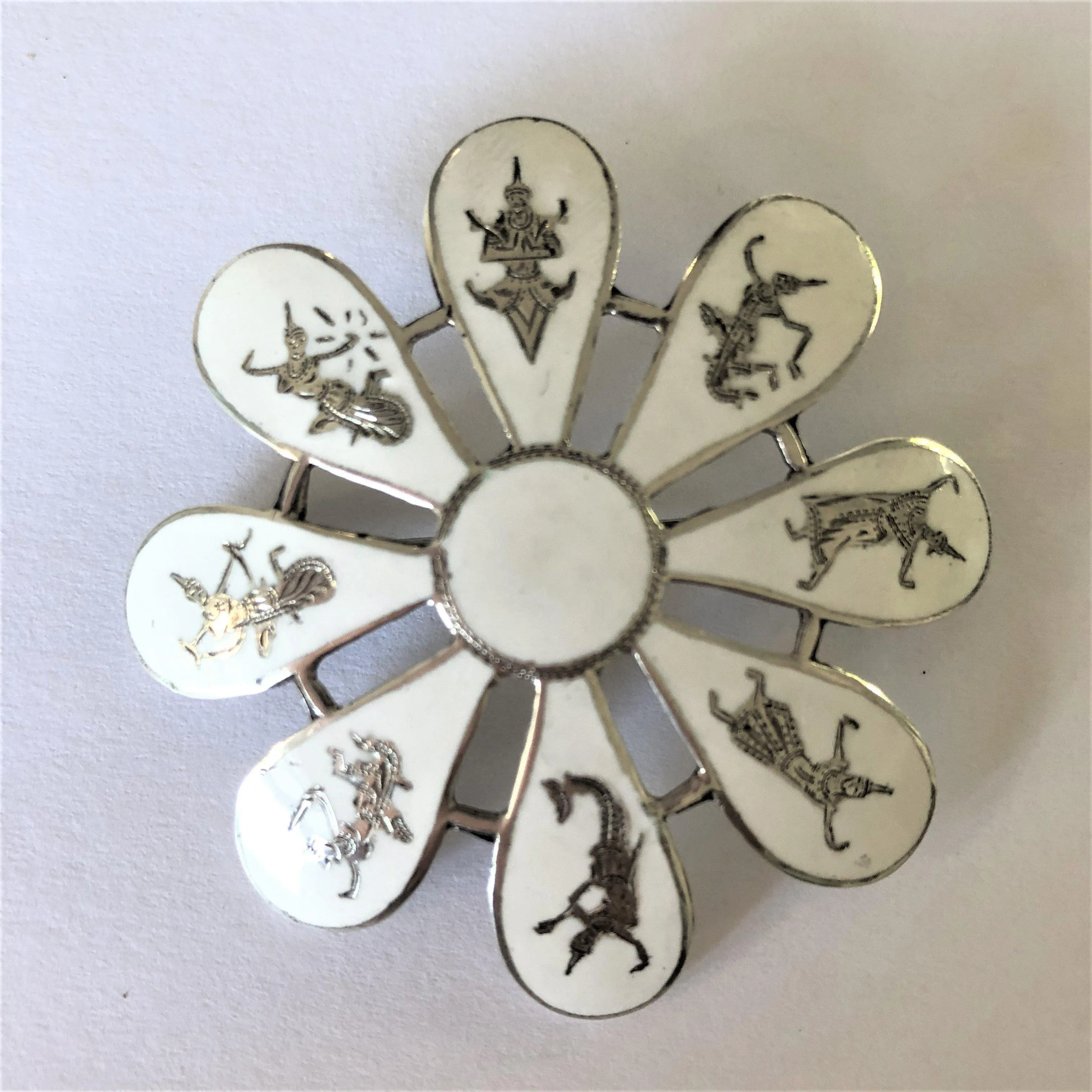 Sterling Silver & White Enamel Niello Brooch