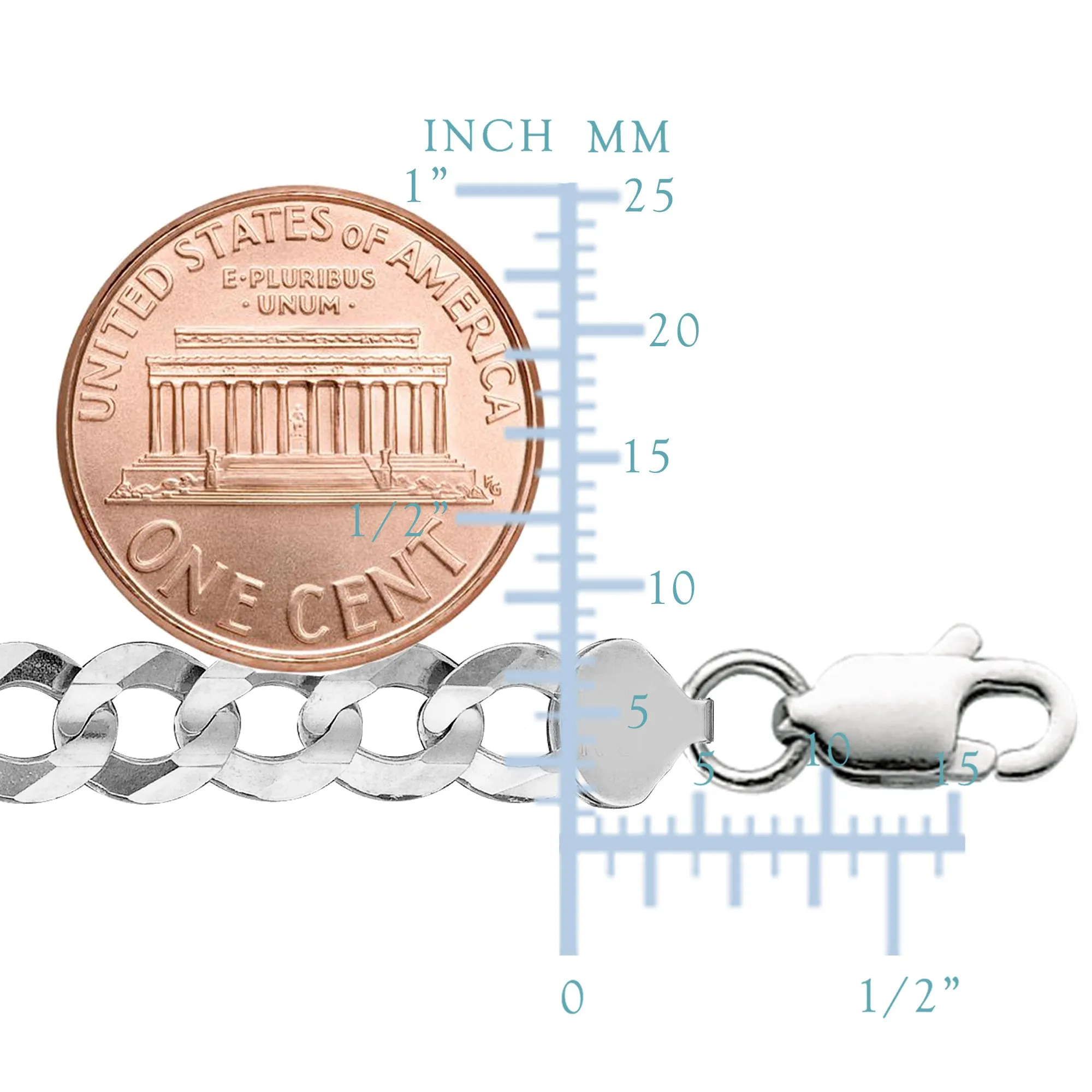 Sterling Silver Rhodium Plated Curb Chain Necklace, 7.0mm