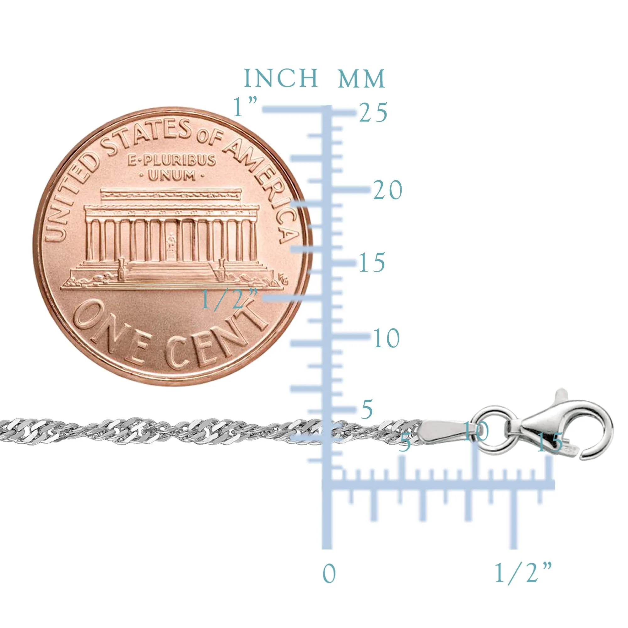 Sterling Silver Rhodium Plated Singapore Chain Necklace, 2.0mm