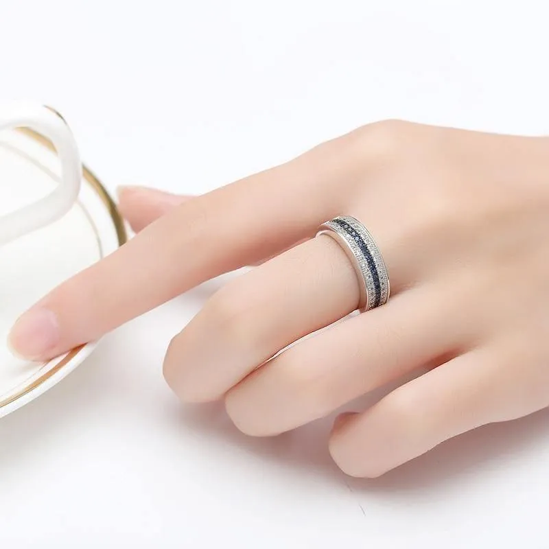 Stunning 925 Sterling Silver Ring with Round Sapphire and AAAA Zircon Gemstone