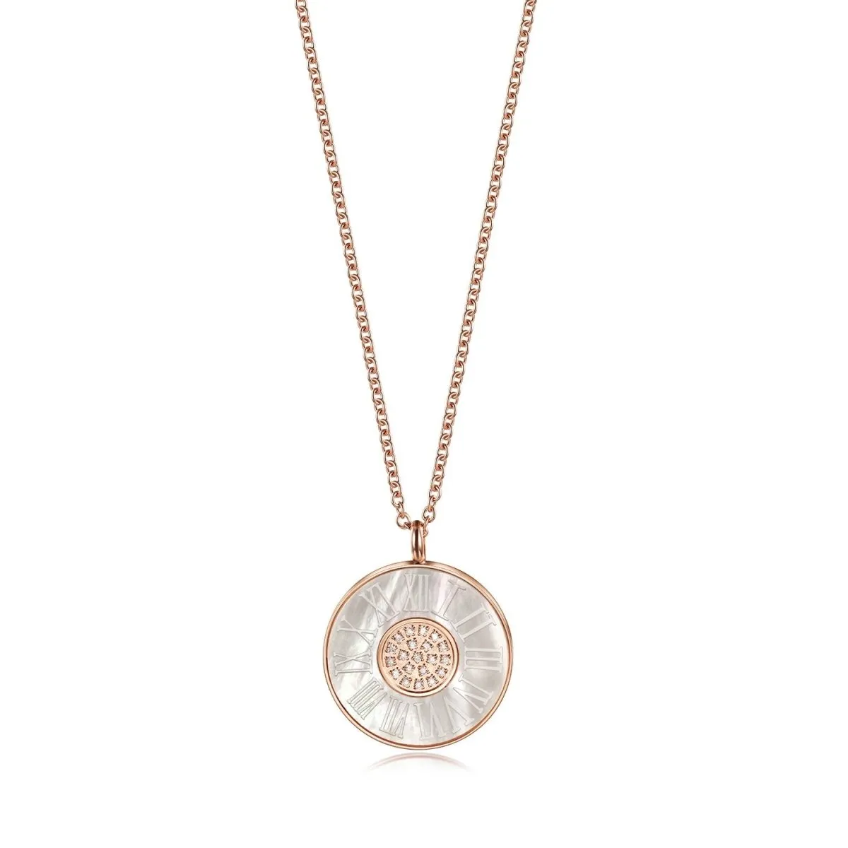 Timeless Elegance- Roman Numerals Shell Pendant Necklace