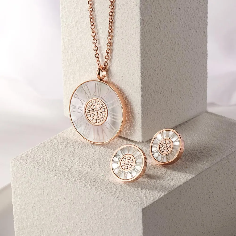 Timeless Elegance- Roman Numerals Shell Pendant Necklace