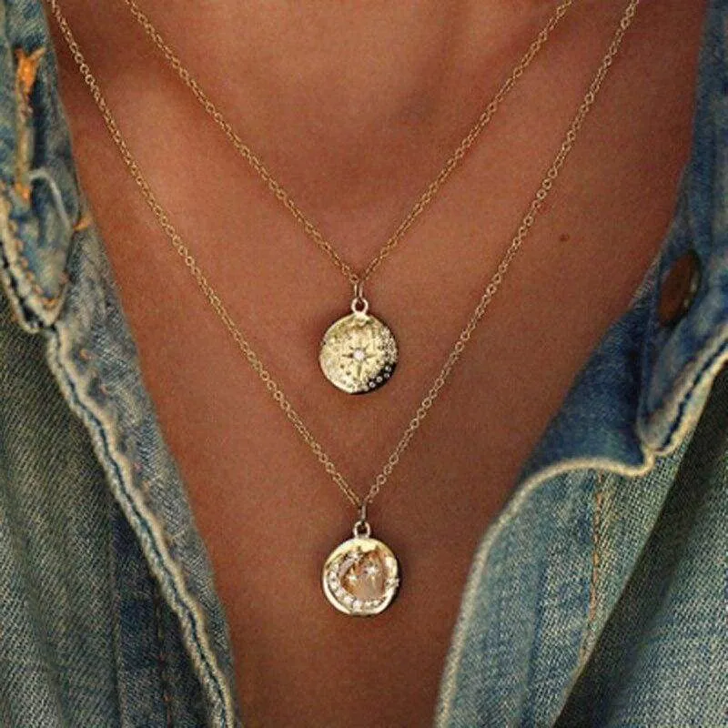 Tocona Vintage Antique Gold Star Moon Pendant Chokers Necklaces Multi Layer Charm Necklace Collar Boho Jewelry 6176 (gold)
