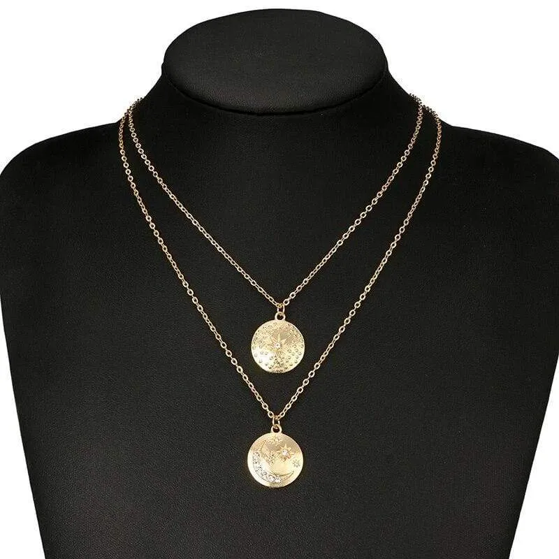 Tocona Vintage Antique Gold Star Moon Pendant Chokers Necklaces Multi Layer Charm Necklace Collar Boho Jewelry 6176 (gold)