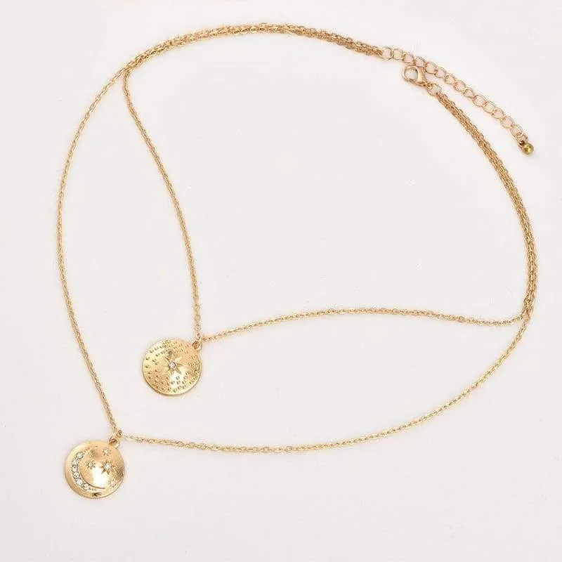 Tocona Vintage Antique Gold Star Moon Pendant Chokers Necklaces Multi Layer Charm Necklace Collar Boho Jewelry 6176 (gold)