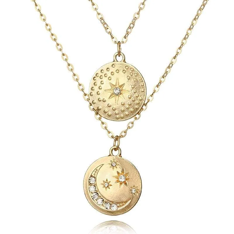 Tocona Vintage Antique Gold Star Moon Pendant Chokers Necklaces Multi Layer Charm Necklace Collar Boho Jewelry 6176 (gold)