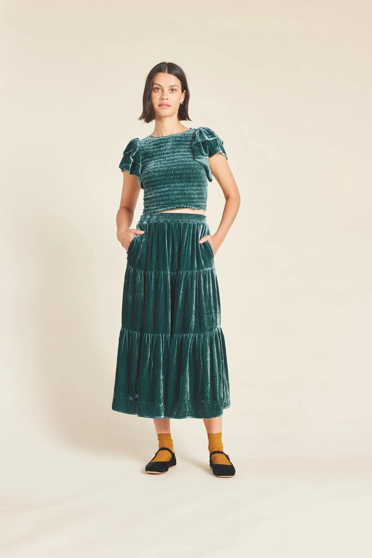 Trovata Makena "B" Skirt Ponderosa Silk Velvet
