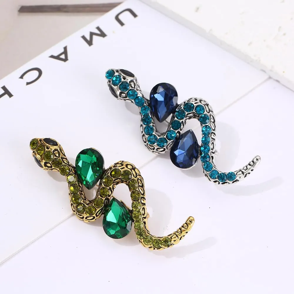 Two StyleThe Bronzed King Cobra Snake Brooches Women Men Rhinestone Enamel Snake Animal Party Casual Brooch Pins Gifts