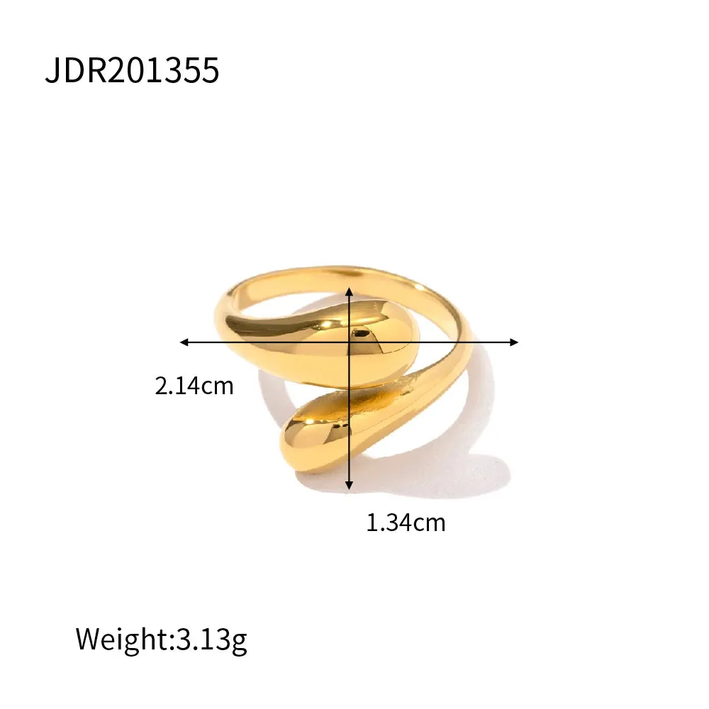 VAIGE 18K Gold Plated Stainless Steel Adjustable Colorblock Cross Cut Ring - Trendy Geometric Wedding Band
