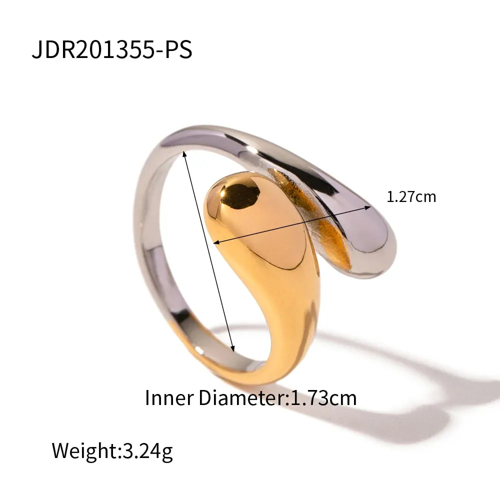VAIGE 18K Gold Plated Stainless Steel Adjustable Colorblock Cross Cut Ring - Trendy Geometric Wedding Band