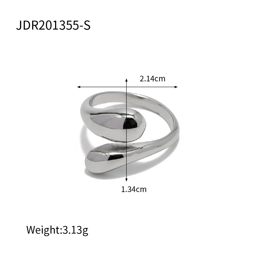 VAIGE 18K Gold Plated Stainless Steel Adjustable Colorblock Cross Cut Ring - Trendy Geometric Wedding Band